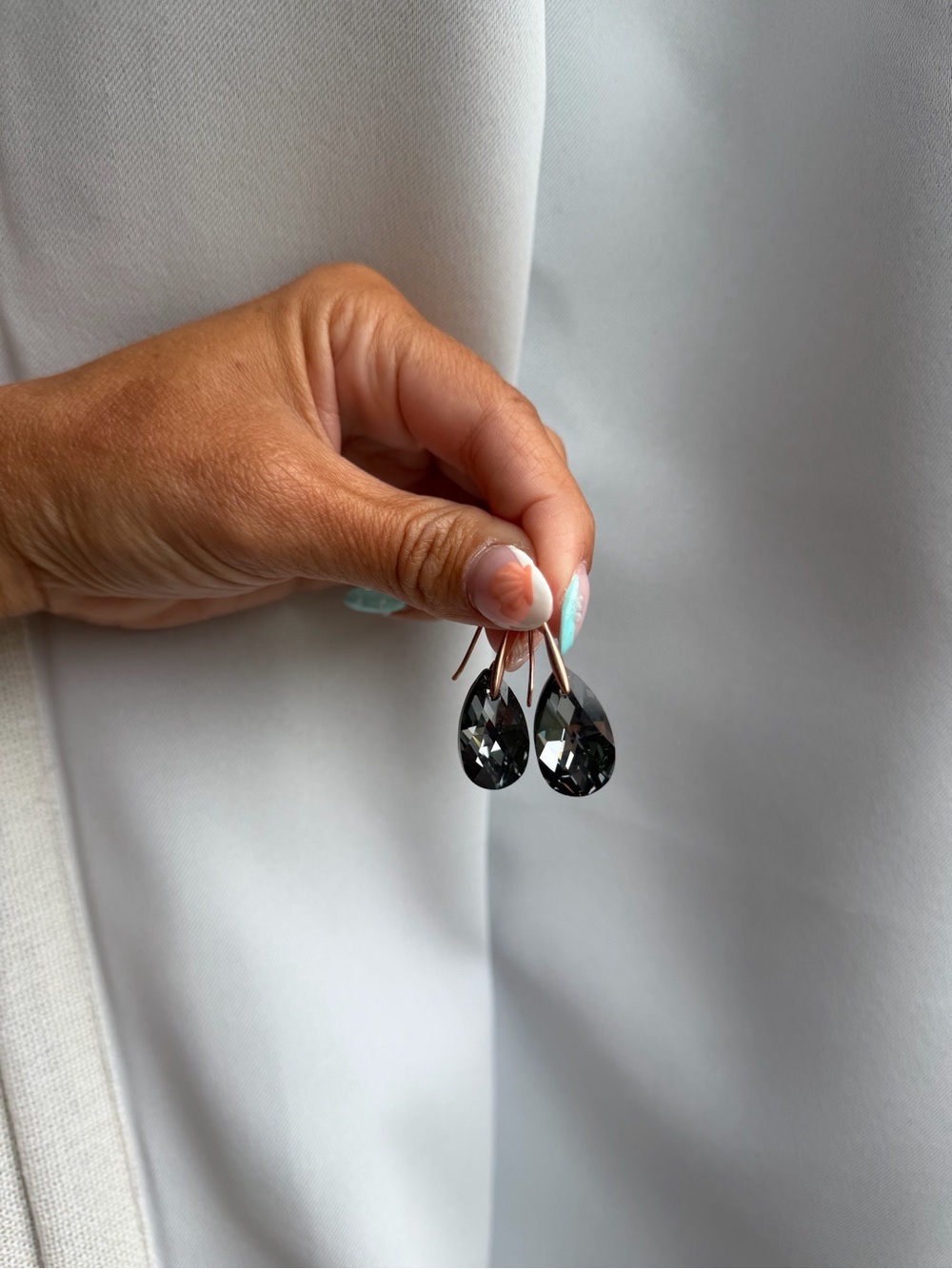 Smoky Teardrop Crystal Dangle Earrings - Women Jewelry